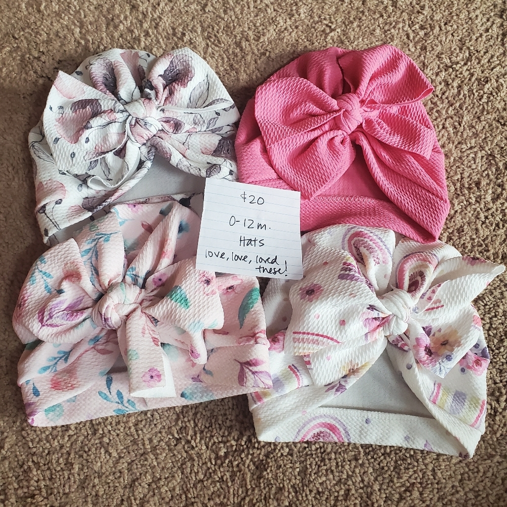 0-12 mo Baby Girls Bow Hats